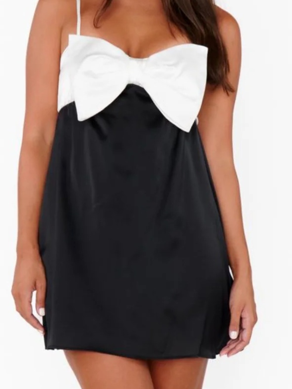 NWT Show Me Your Mumu Best Bow Dress Colorblock Black Luxe Satin
